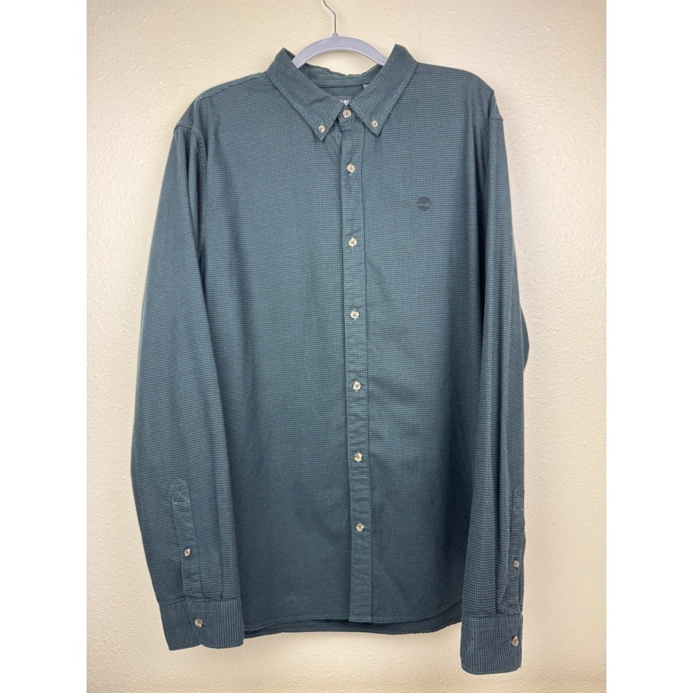 Timberland Men's Slim Fit Button Down XXL Green‎ Houndstooth Long Sleeve Shirt